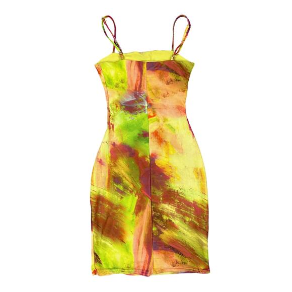 Club L - Lime Print Sleeveless Bodycon mini Dress in Orange Pink Lime & Yellow - Picture 3 of 3